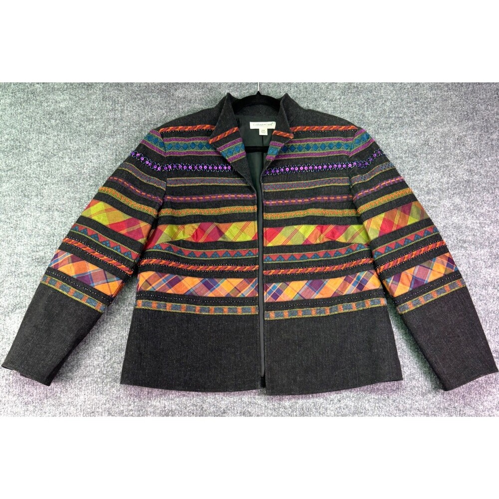 Coldwater Creek Petite 14 Boho Beaded Tapestry Open Blazer Jacket Vintage Y2K